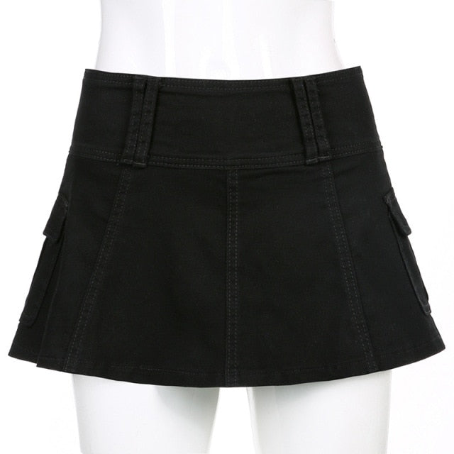 y2k-kawaii-fashion-Low Waist Mini Skirt-Black-L-Pinky Dollz
