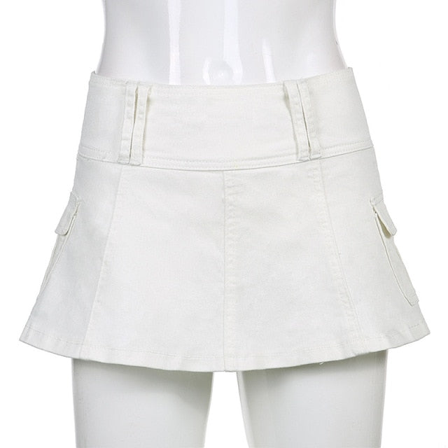 y2k-kawaii-fashion-Low Waist Mini Skirt-White-M-Pinky Dollz