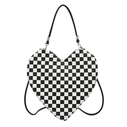 y2k-kawaii-fashion-Checkered Heart Handbag-Checkered-Pinky Dollz