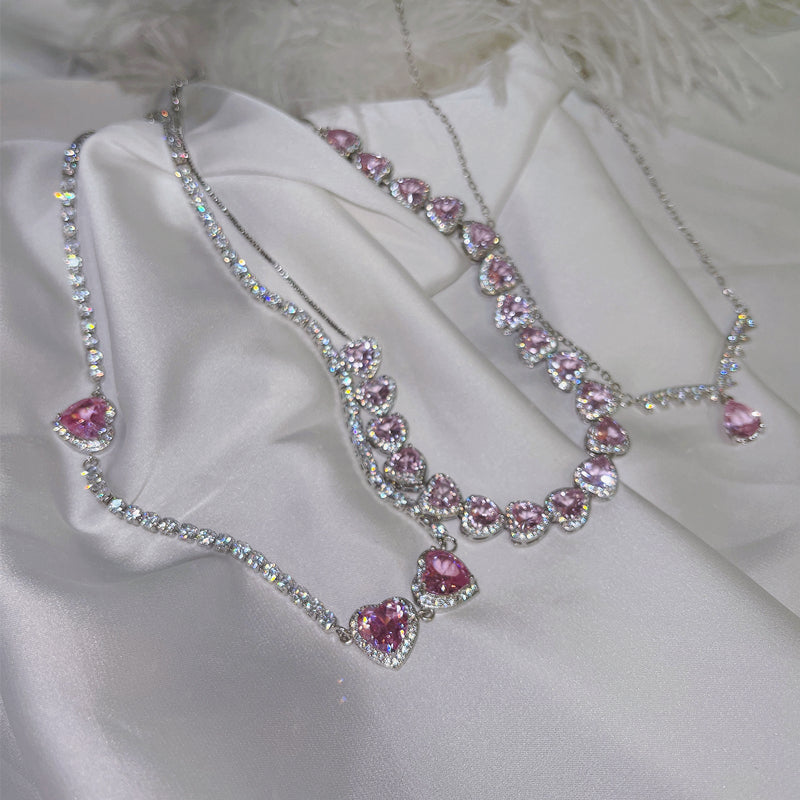 y2k-kawaii-fashion-Bella Hearts Rhinestone Choker Necklace--Pinky Dollz