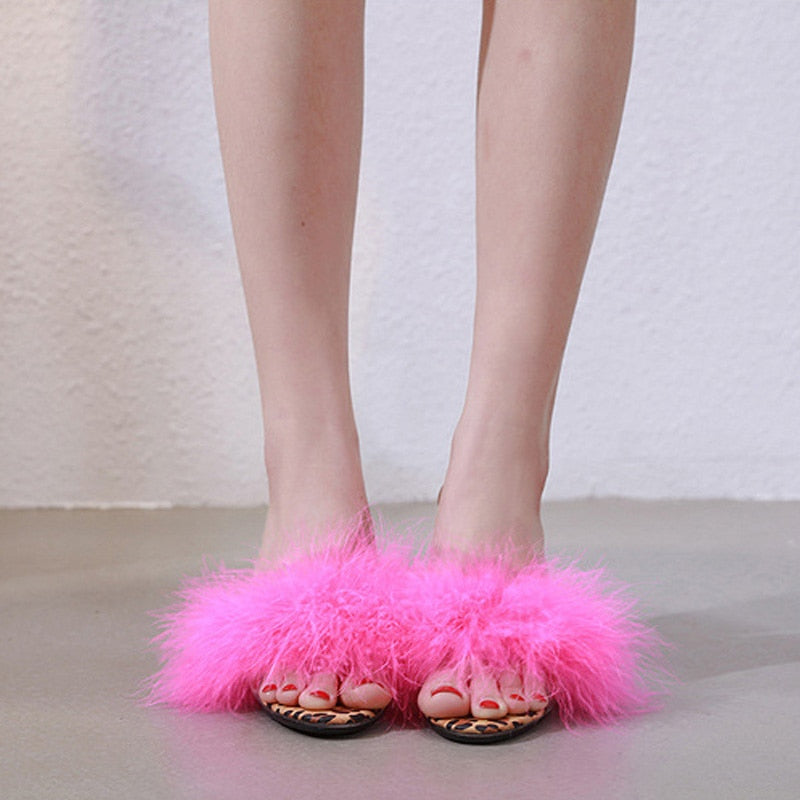 y2k-kawaii-fashion-Fluffy Leopard Heeled Slippers--Pinky Dollz