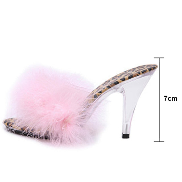 y2k-kawaii-fashion-Fluffy Leopard Heeled Slippers-Pink 7cm-44-Pinky Dollz