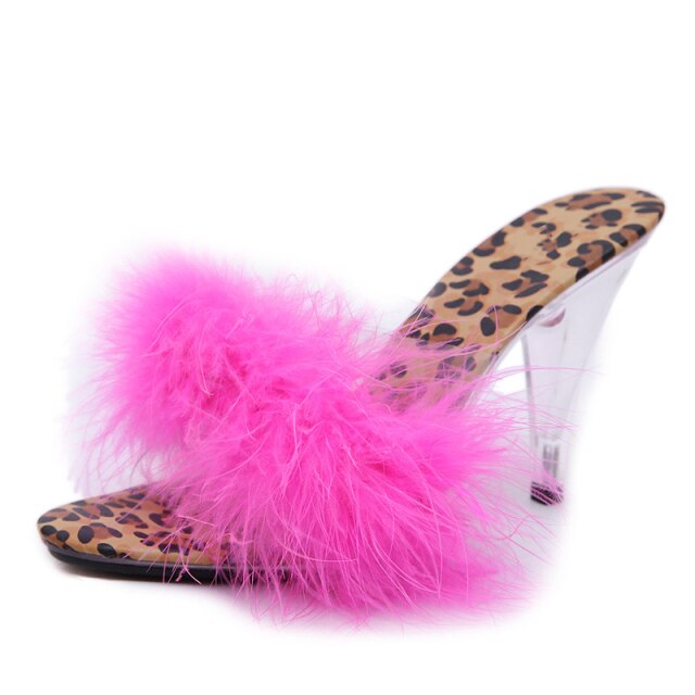 y2k-kawaii-fashion-Fluffy Leopard Heeled Slippers-Rose 10cm-45-Pinky Dollz