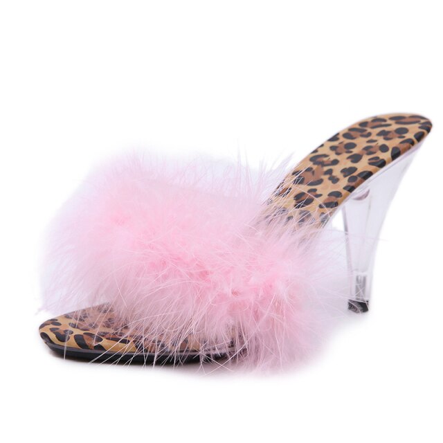 y2k-kawaii-fashion-Fluffy Leopard Heeled Slippers-Pink 10cm-44-Pinky Dollz