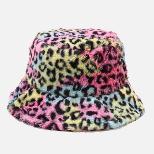 y2k-kawaii-fashion-Fluffy Leopard Bucket Hag-Rainbow Leopard-56-58cm(adult size)-Pinky Dollz