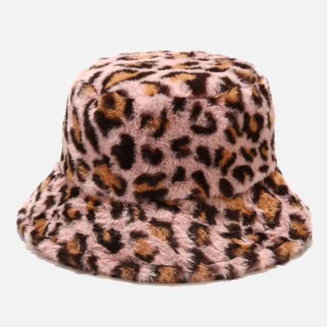 y2k-kawaii-fashion-Fluffy Leopard Bucket Hag-Pink Leopard-56-58cm(adult size)-Pinky Dollz