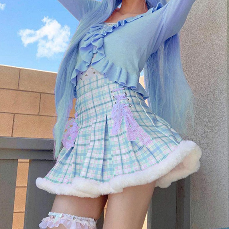 y2k-kawaii-fashion-Kawaii Plaid Skirt--Pinky Dollz