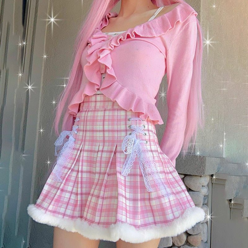 y2k-kawaii-fashion-Kawaii Plaid Skirt--Pinky Dollz