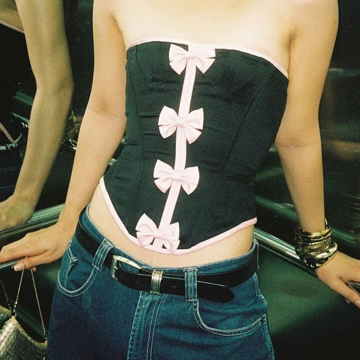y2k-kawaii-fashion-Pink Bow Corset Top-Pinky Dollz