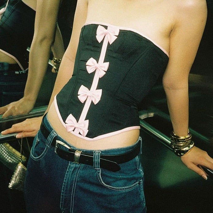 y2k-kawaii-fashion-Pink Bow Corset Top-Pinky Dollz