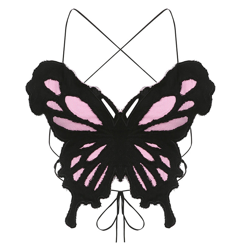 y2k-kawaii-fashion-Y2k Butterfly Backless Bandage Top--Pinky Dollz