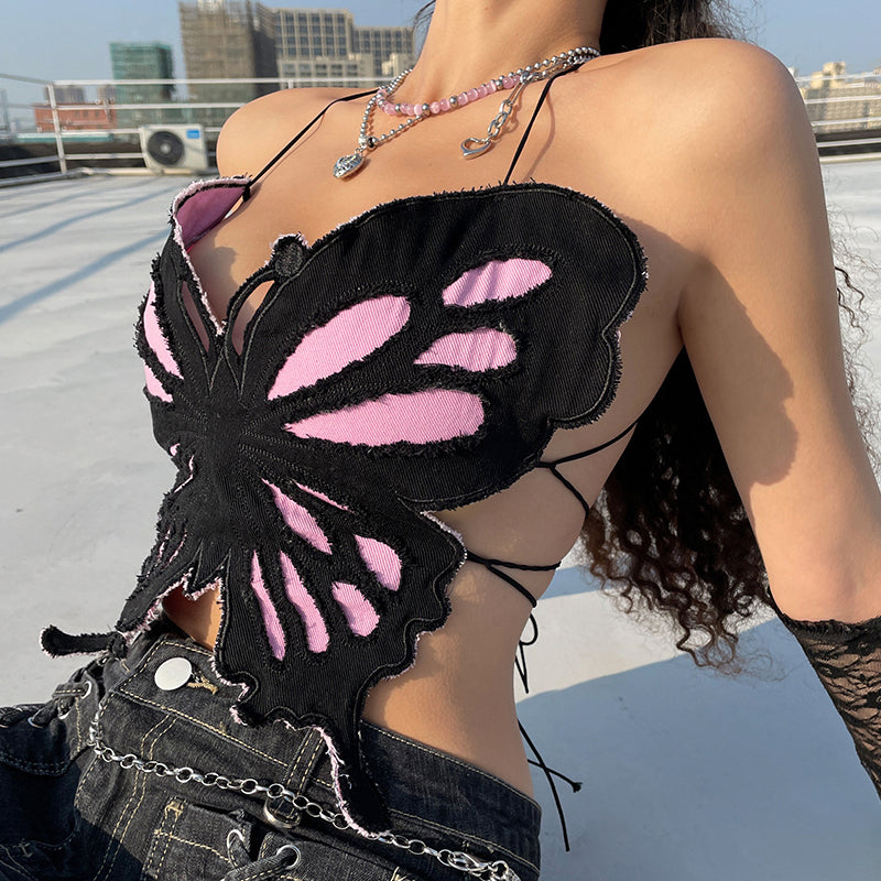 y2k-kawaii-fashion-Y2k Butterfly Backless Bandage Top--Pinky Dollz