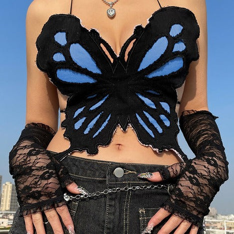 y2k-kawaii-fashion-Y2k Butterfly Backless Bandage Top-Blue-One Size-Pinky Dollz