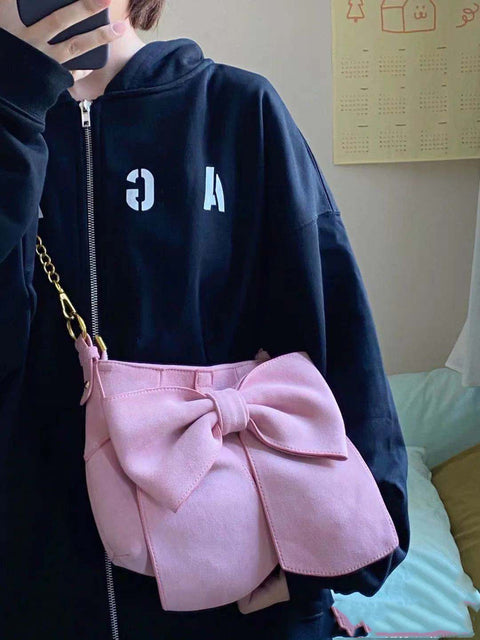 y2k-kawaii-fashion-Girly Pink Bow Handbag-Crossbody Bag-Pinky Dollz