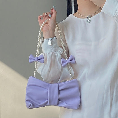 y2k-kawaii-fashion-Duo Bow Pearl Chain Bag-Purple-Pinky Dollz
