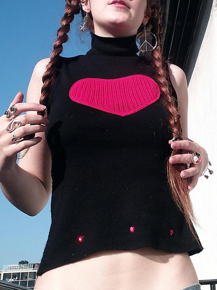 y2k-kawaii-fashion-Heart Turtleneck Top--Pinky Dollz