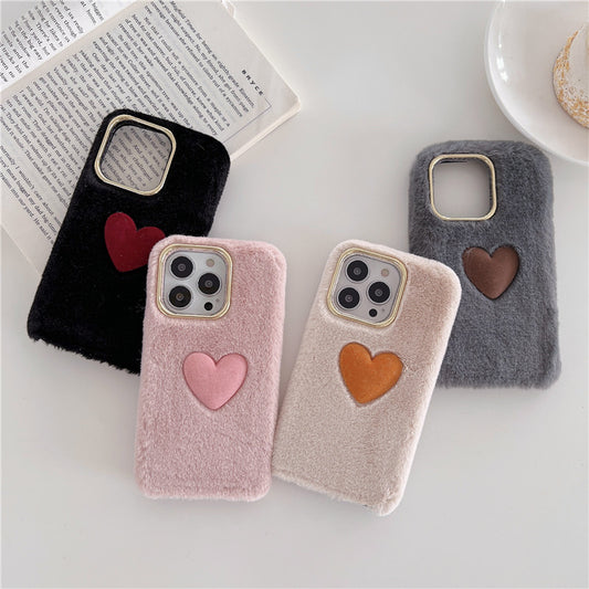 y2k-kawaii-fashion-Plush Love Heart iPhone Case--Pinky Dollz