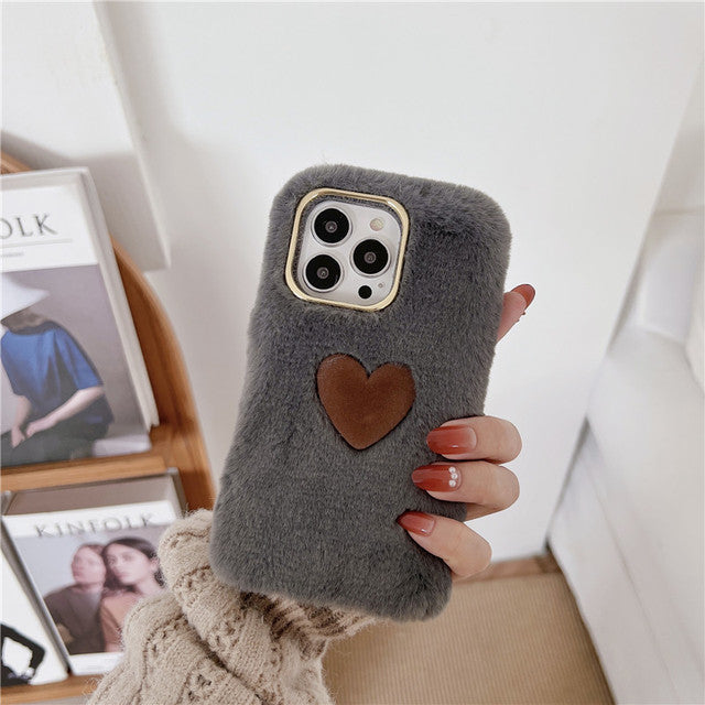 y2k-kawaii-fashion-Plush Love Heart iPhone Case-iPhone 6 Plus 6S Plus-Gray-Pinky Dollz