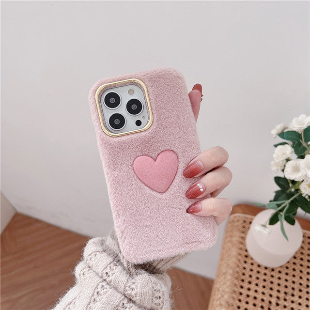 y2k-kawaii-fashion-Plush Love Heart iPhone Case-iPhone 12 Pro Max-Pink-Pinky Dollz