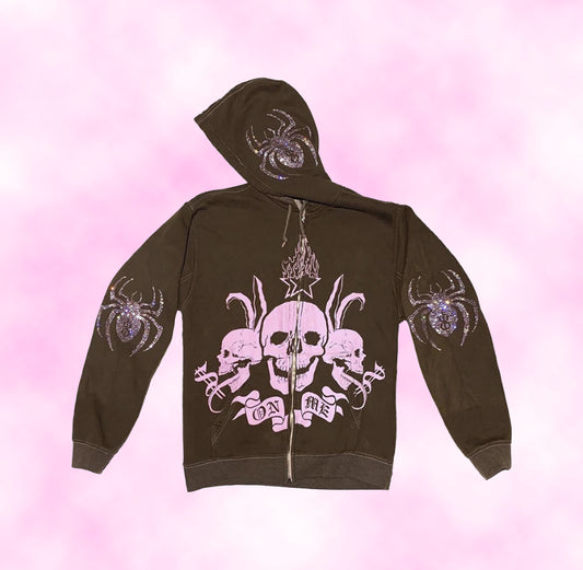 y2k-kawaii-fashion-Rhinestone Skull Hoodie--Pinky Dollz