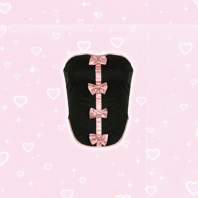 y2k-kawaii-fashion-Pink Bow Corset Top-Pinky Dollz